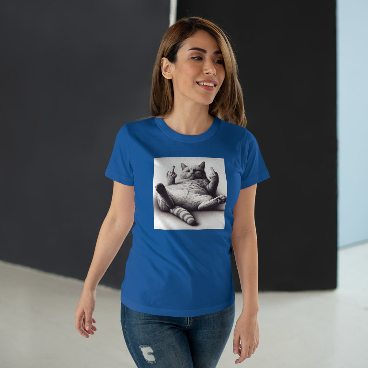 Lustige Faule Katze mit Mittelfinger - Frauen T-Shirt