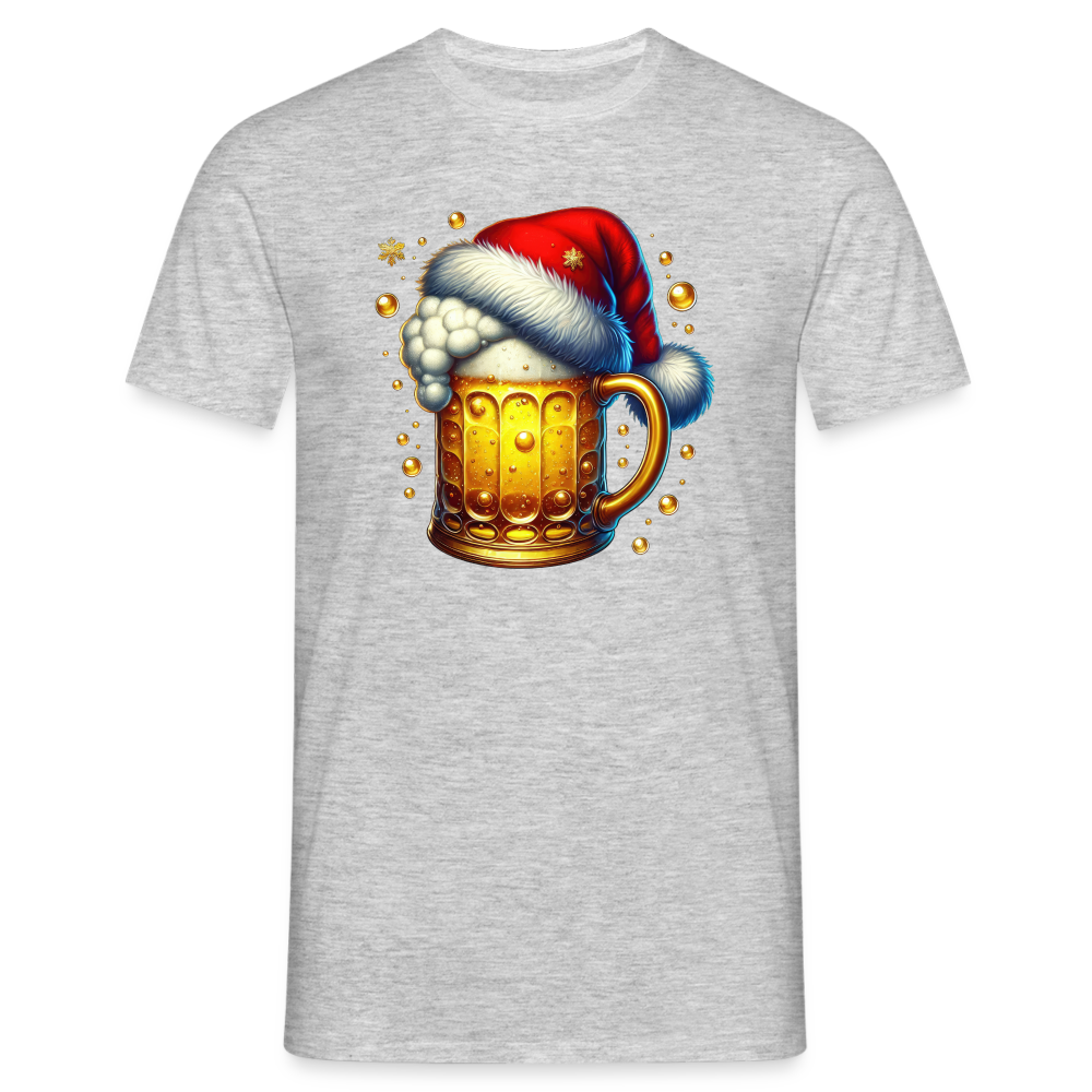 Weihnachten Bier mit Santa Weihnachtsmann Mütze Lustiges Weihnachts T-Shirt - Grau meliert