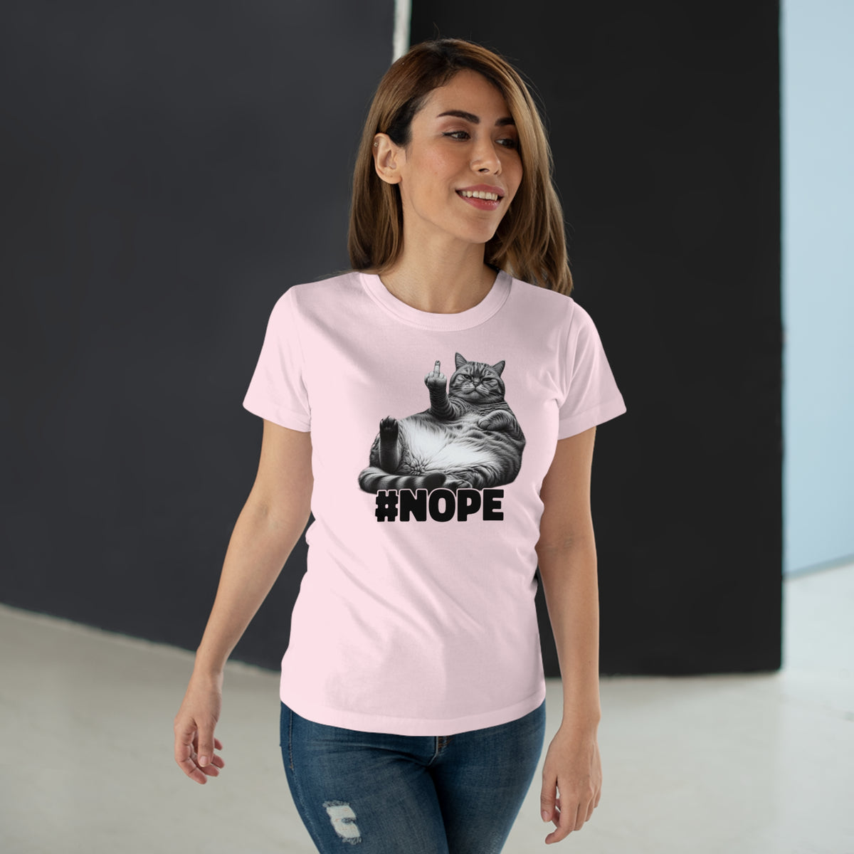 Lustige fette faule Katze mit Mittelfinger - NOPE keine Lust - Frauen T-Shirt