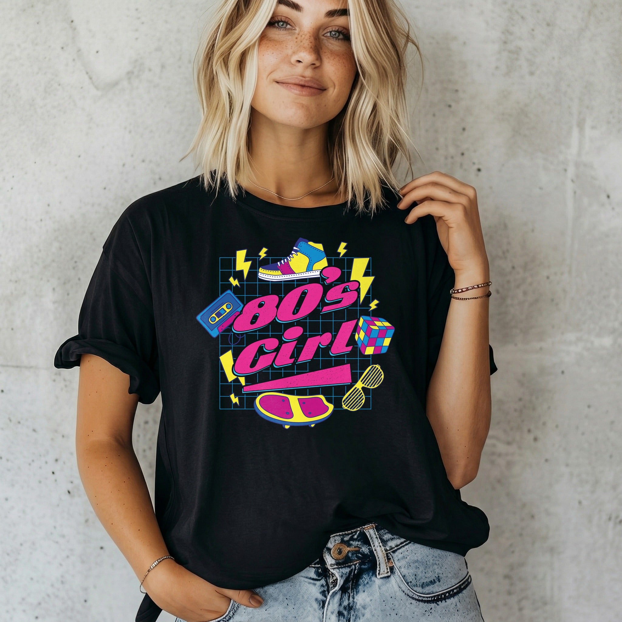 80er 90er Jahre Party Thema Party Outfit 80s Girl Frauen Premium T-Shirt – Schwarz