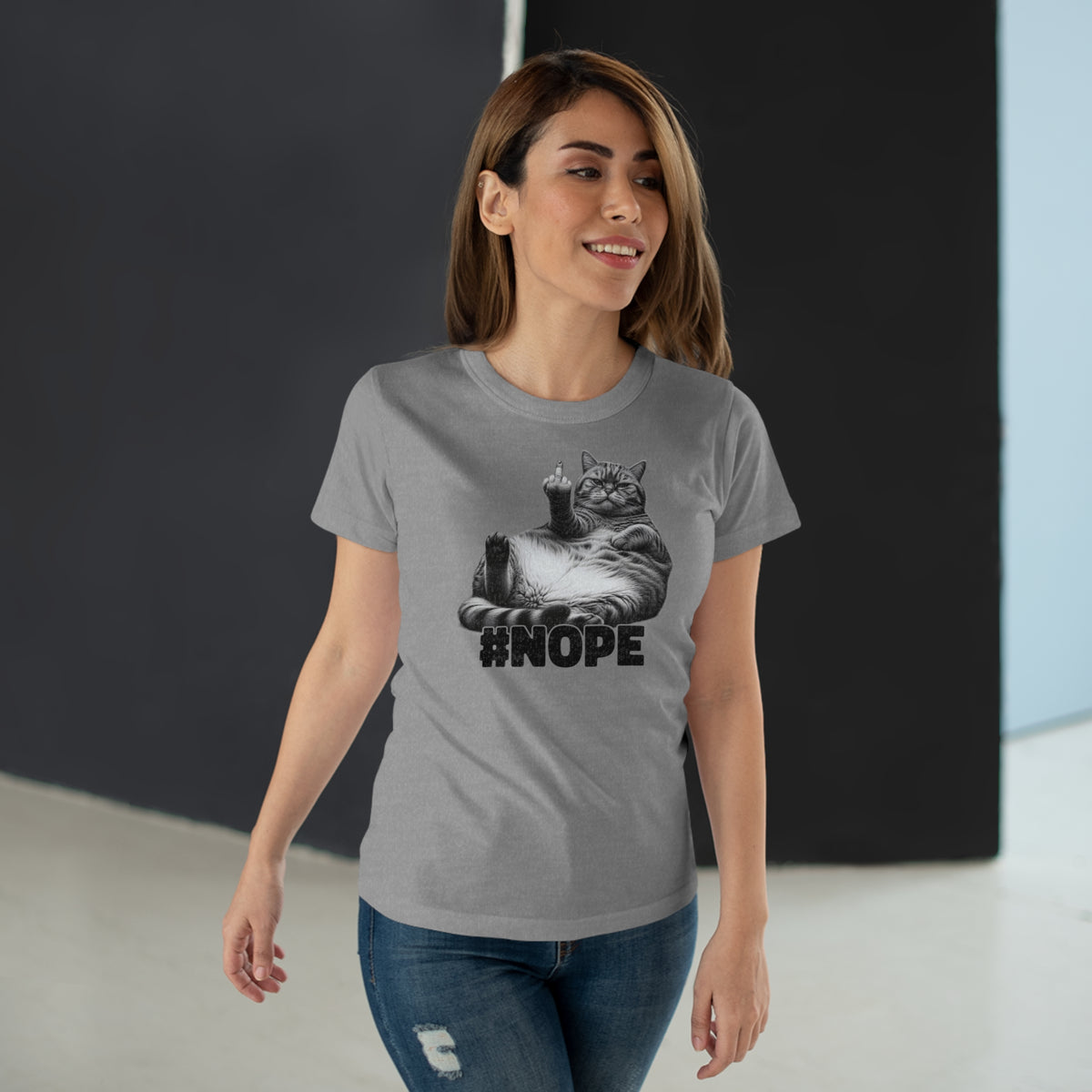Lustige fette faule Katze mit Mittelfinger - NOPE keine Lust - Frauen T-Shirt