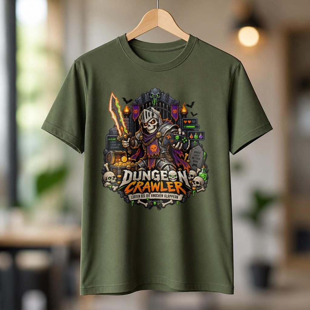 Dungeon Crawler T-Shirt Gamer Skull Fantasy Looting Spruch Shirt