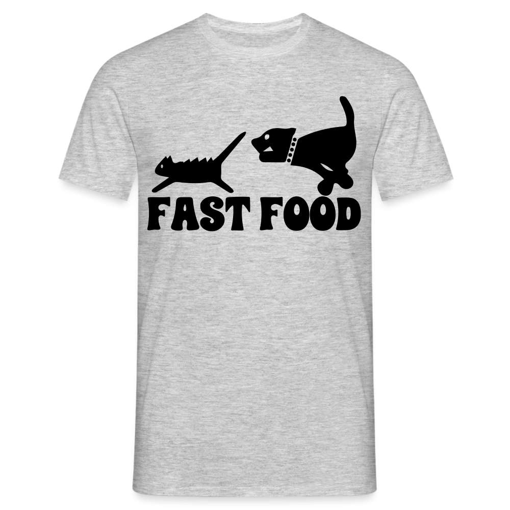 Hund Jagt Katze Fast Food Lustiges T-Shirt - Grau meliert