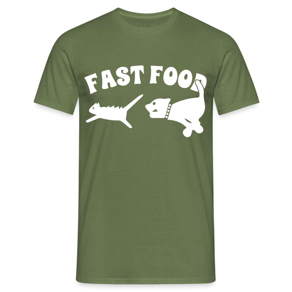 Hund Jagt Katze Fast Food Lustiges T-Shirt - Militärgrün