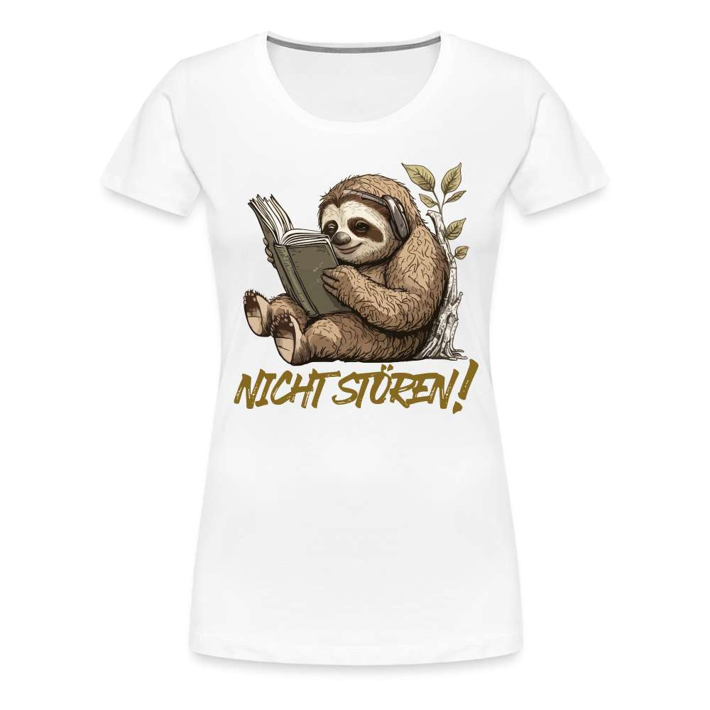 Faultier Buch Kopfhörer - Nicht stören Lustiges Frauen T-Shirt - weiß