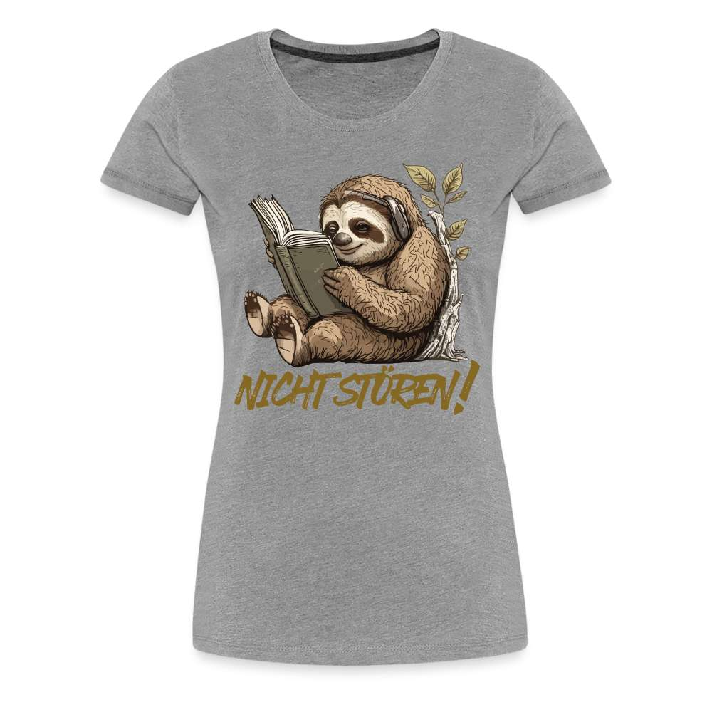 Faultier Buch Kopfhörer - Nicht stören Lustiges Frauen T-Shirt - Grau meliert