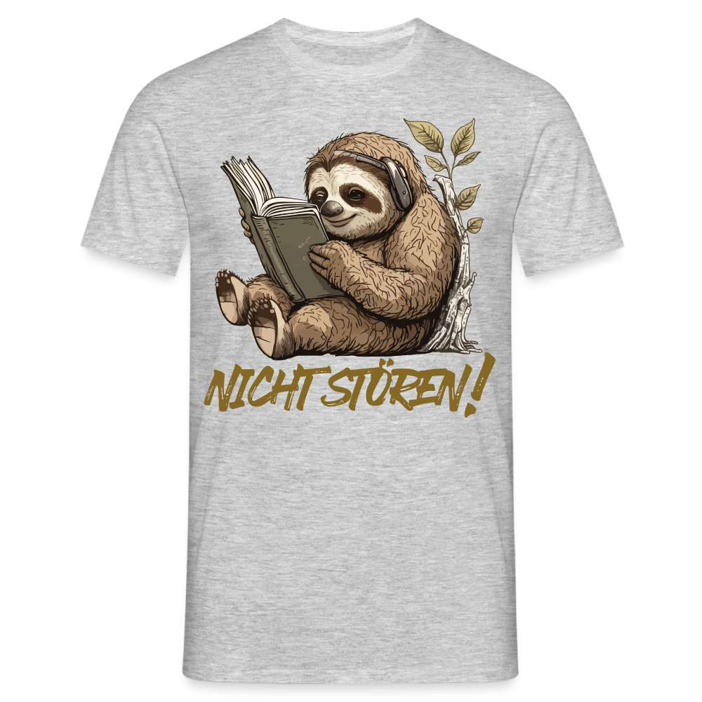 Faultier Buch Kopfhörer - Nicht stören Lustiges Frauen T-Shirt - Grau meliert
