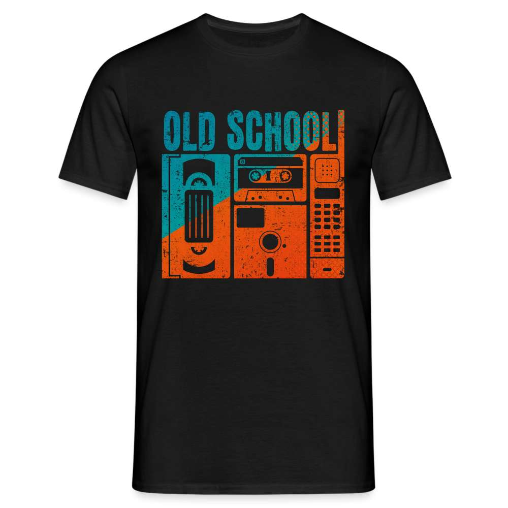 Vintage Technik Musik Tape Kassette - Video Kassette - Diskette - Retro T-Shirt - Schwarz
