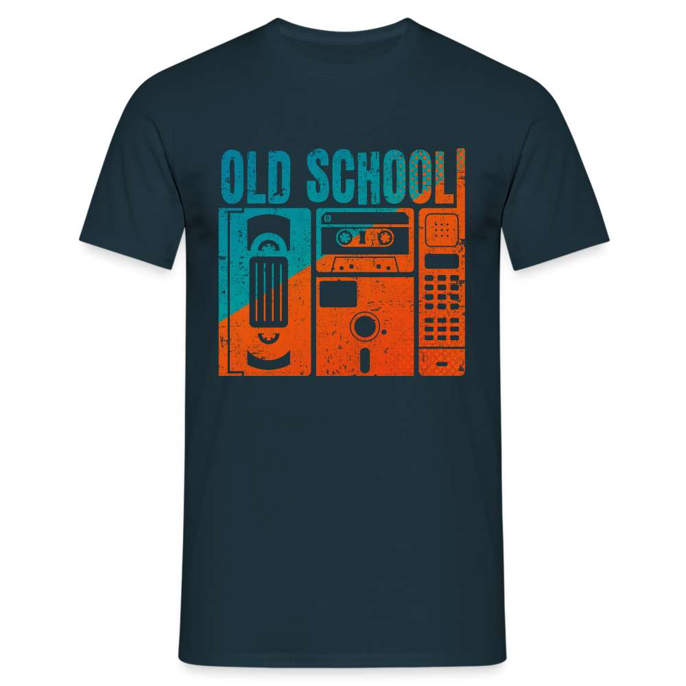 Vintage Technik Musik Tape Kassette - Video Kassette - Diskette - Retro T-Shirt - Navy