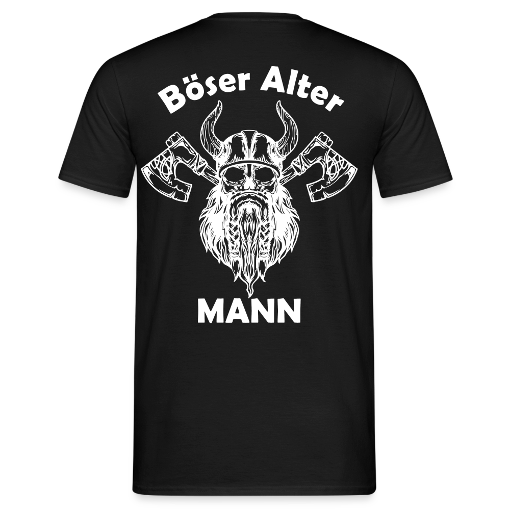 Wikinger Totenkopf Axt Böser Alter Mann Rückendruck Lustiges T-Shirt - Schwarz