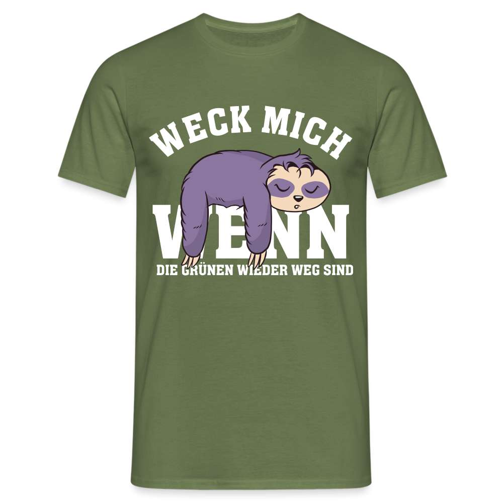 Faultier - Weck mich wenn die Grünen wieder weg sind - Lustiges T-Shirt - Militärgrün
