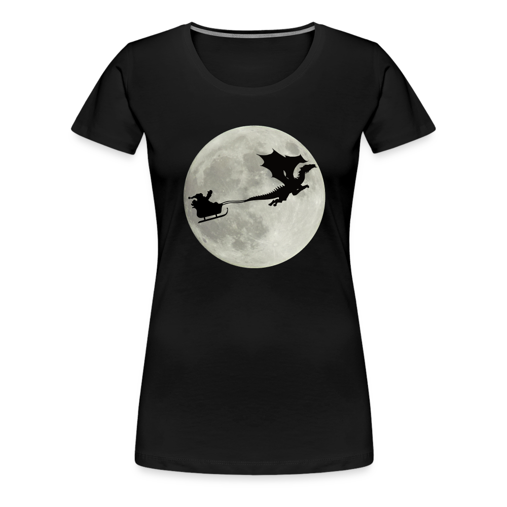 Weihnachtsmann Schlitten Drachen Mond Lustiges Geschenk Frauen Premium T-Shirt - Schwarz