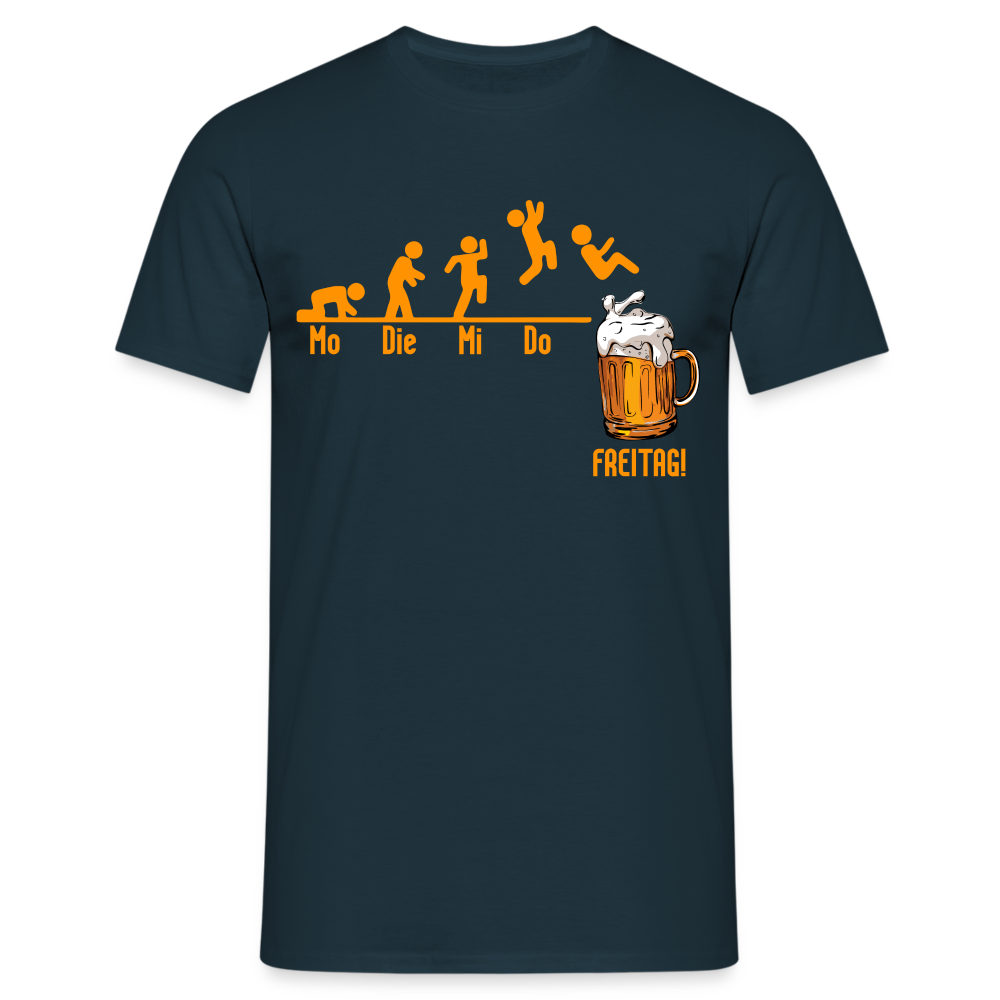 Witziges Bier Shirt Wochentage bis Freitag - Strichmännchen Lustiges T-Shirt - Navy