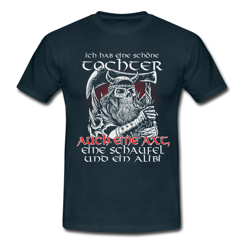 Wikinger Vater habe Tochter Axt und Alibi Lustiges T-Shirt - Navy