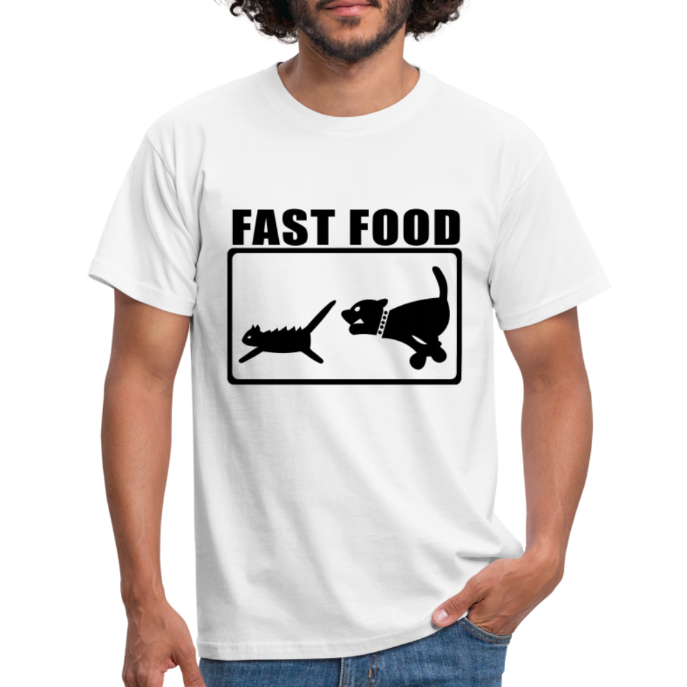Hund Jagt Katze Fast Food Lustiges T-Shirt - Weiß