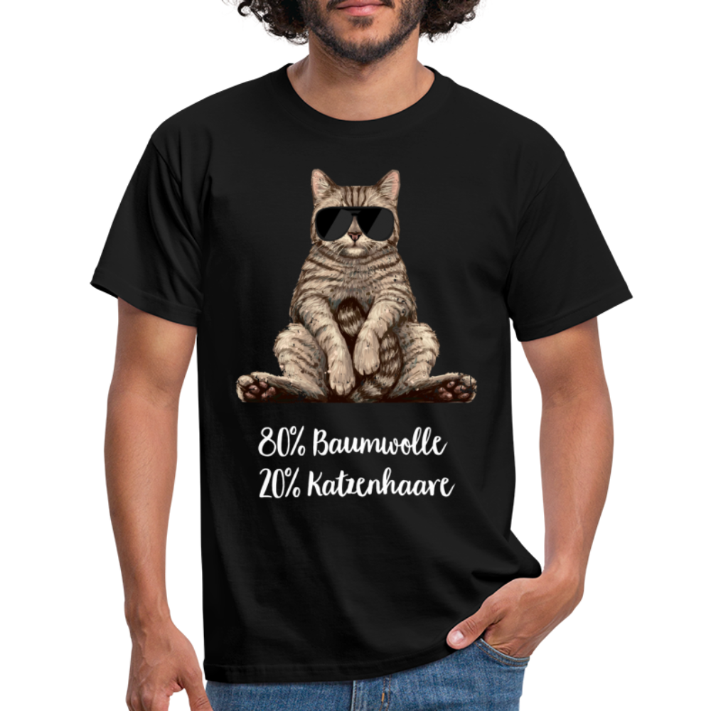Faule Coole Katze - 80% Baumwolle 20% Katzenhaare Lustiges T-Shirt - Schwarz