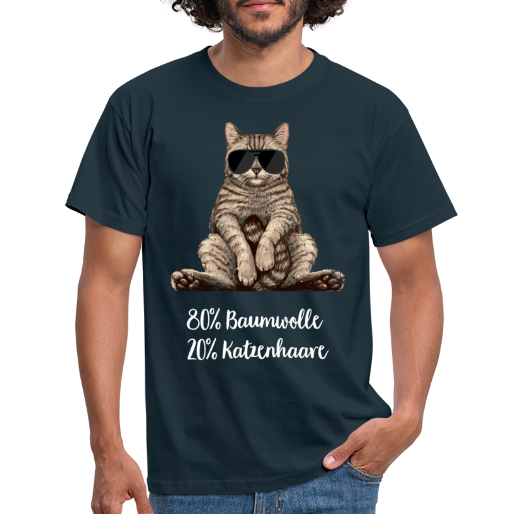 Faule Coole Katze - 80% Baumwolle 20% Katzenhaare Lustiges T-Shirt - Navy