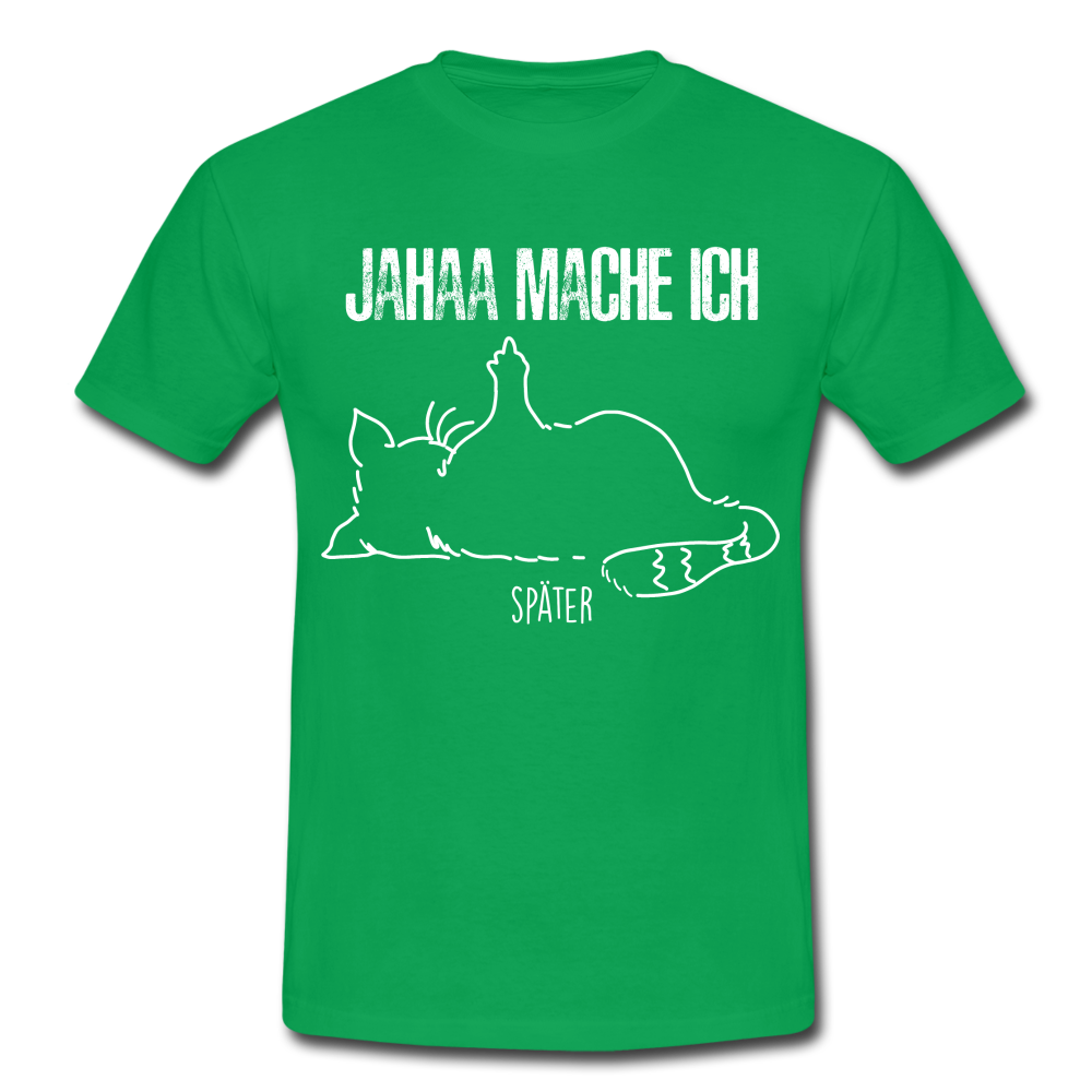 Faule Katze Mittelfinger Jahaa Mache ich - Später Lustiges T-Shirt - Kelly Green