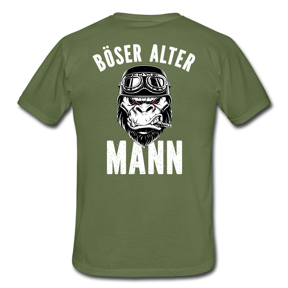 Biker zorniger Gorilla Böser alter Mann Geschenkidee T-Shirt Rückendruck - Militärgrün