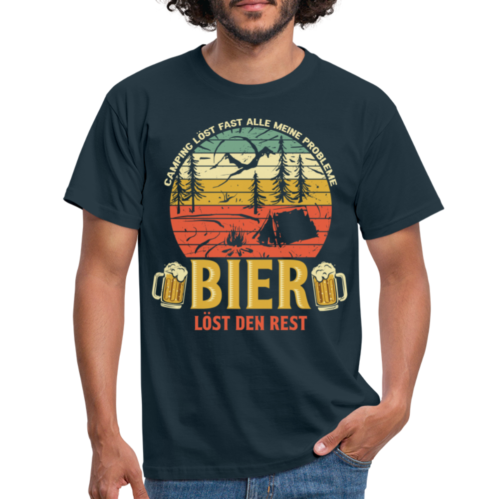 Camping Womo Geschenkidee Camping und Bier T-Shirt - Navy
