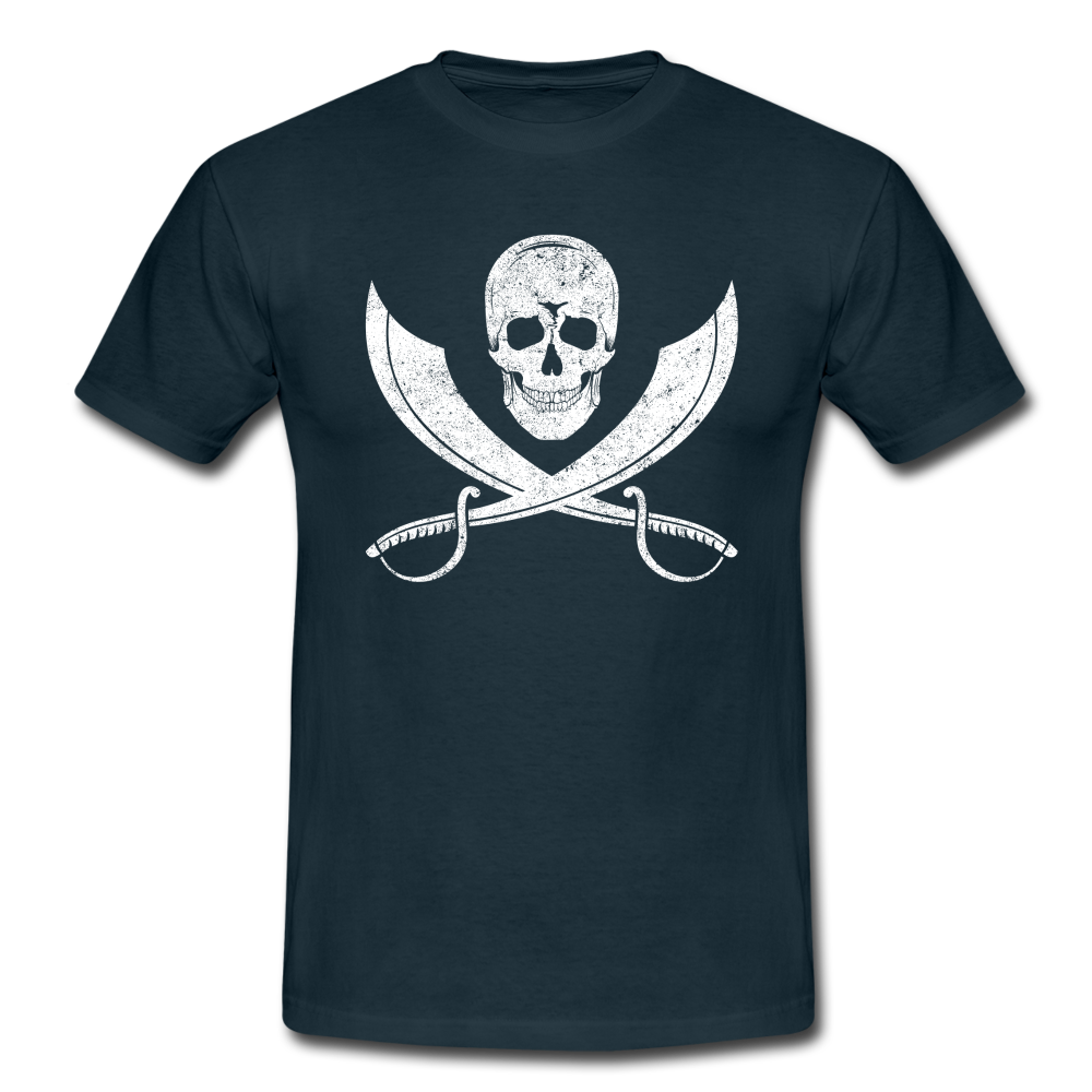 Piraten Flagge Totenkopf Schwert Kreuz T-Shirt - Navy