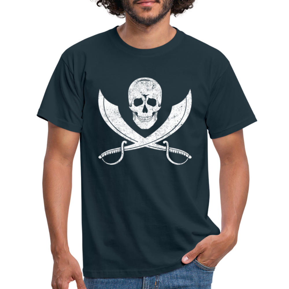 Piraten Flagge Totenkopf Schwert Kreuz T-Shirt - Navy