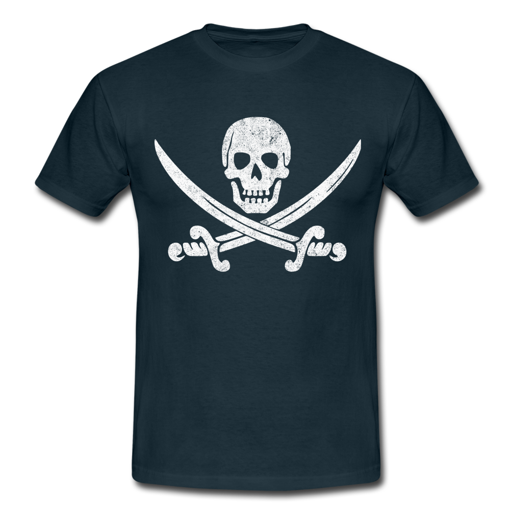 Piraten Flagge Totenkopf Schwert Kreuz T-Shirt - Navy