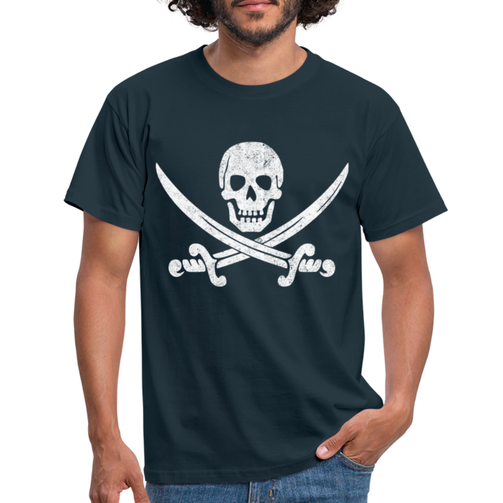 Piraten Flagge Totenkopf Schwert Kreuz T-Shirt - Navy