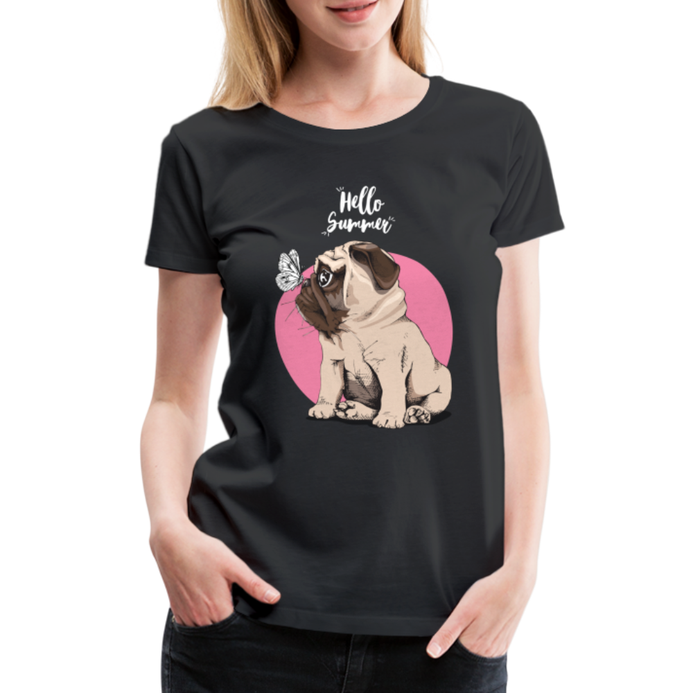 Hundefreunde Mops Schmetterling Hello Summer Frauen Premium T-Shirt - Schwarz