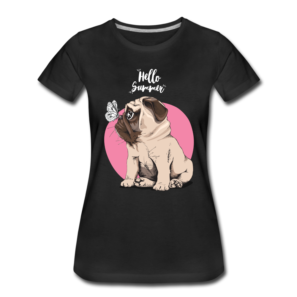 Hundefreunde Mops Schmetterling Hello Summer Frauen Premium T-Shirt - Schwarz