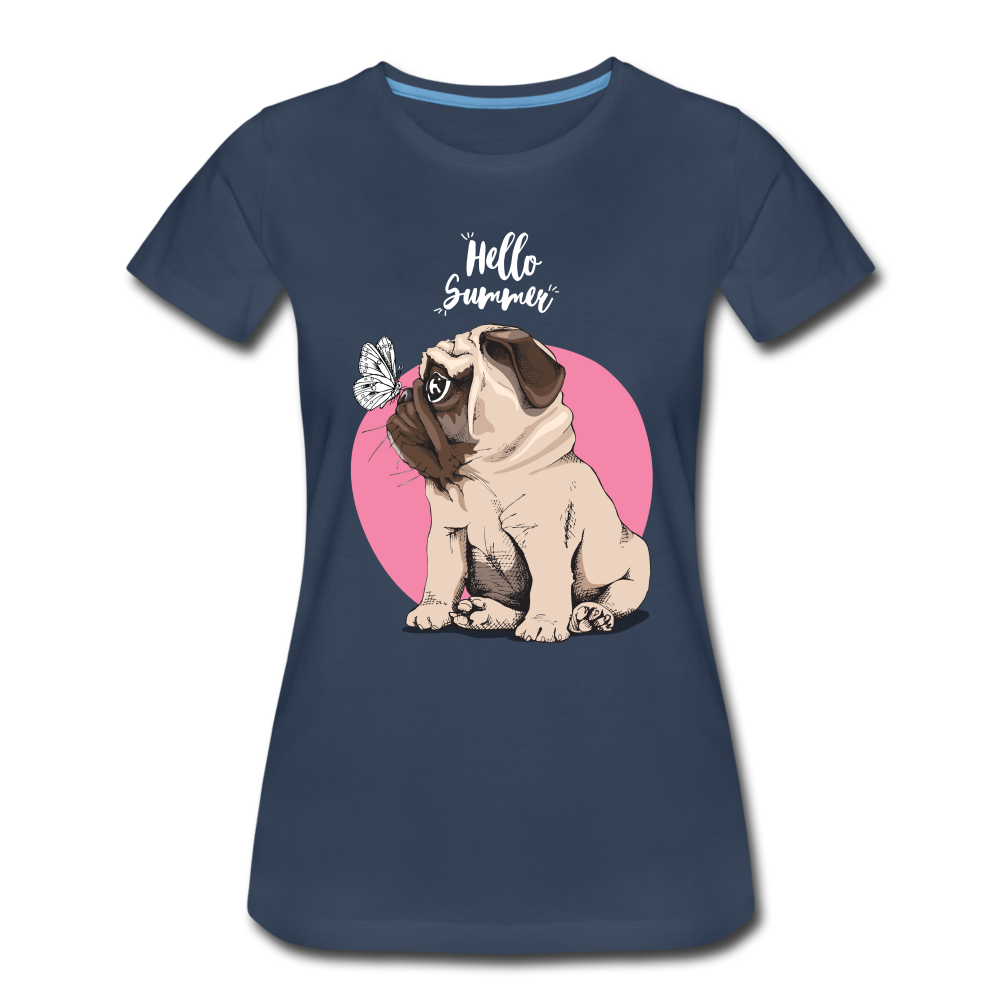 Hundefreunde Mops Schmetterling Hello Summer Frauen Premium T-Shirt - Navy