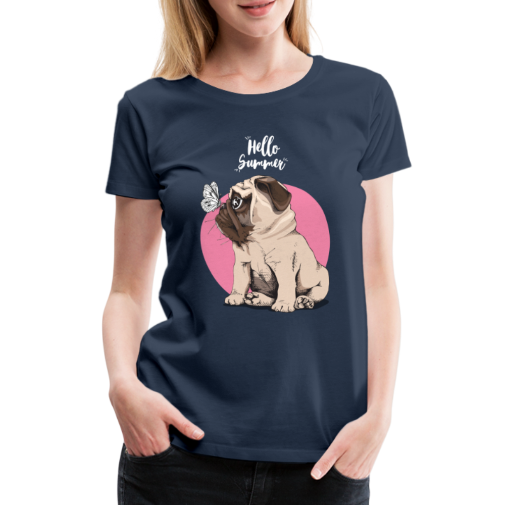 Hundefreunde Mops Schmetterling Hello Summer Frauen Premium T-Shirt - Navy