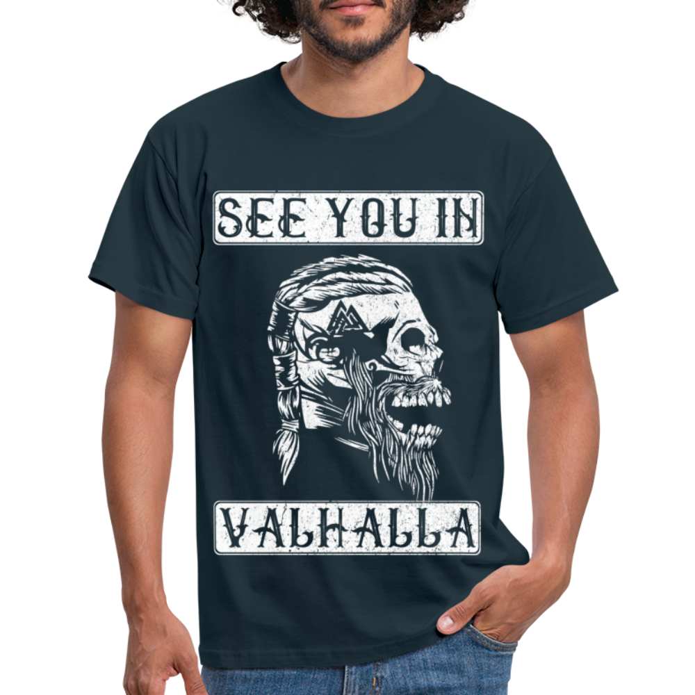 Wikinger Totenkopf See You In Valhalla T-Shirt - Navy