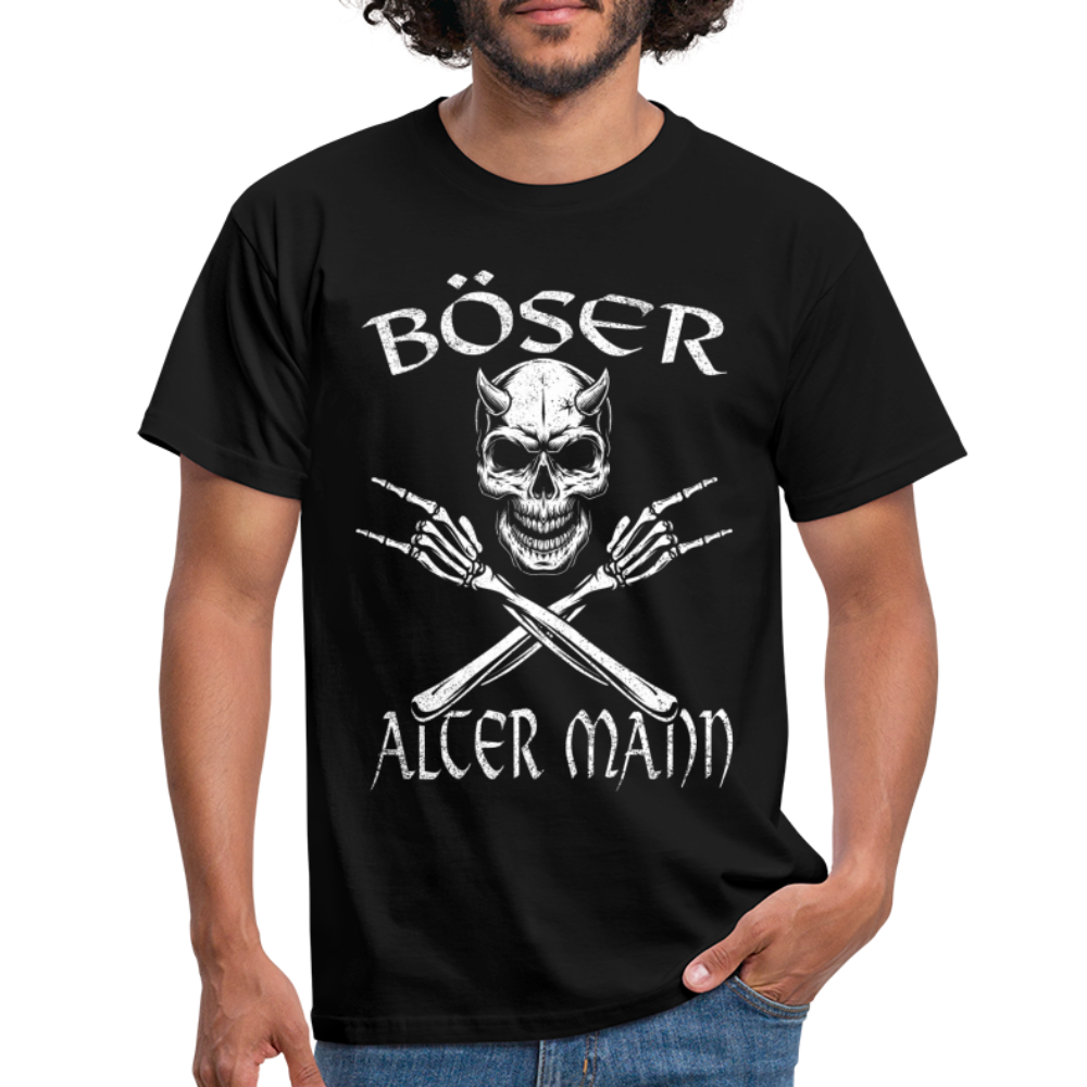 Totenkopf Böser alter Mann Lustiges T-Shirt - Schwarz