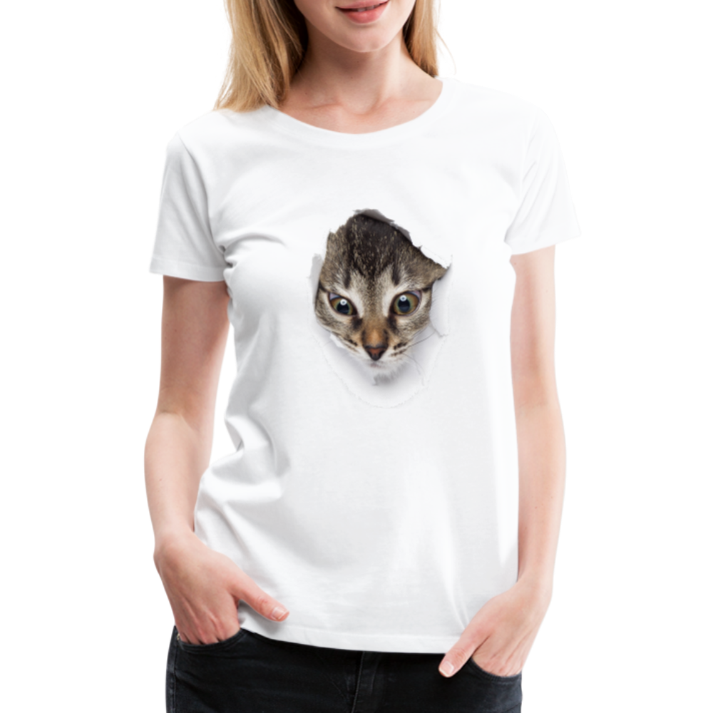 Süße Katze schaut durch zerrissenes Shirt Frauen Premium T-Shirt - Weiß