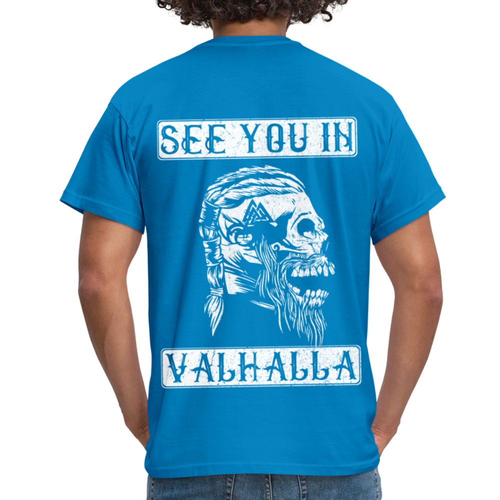 Wikinger Viking Totenkopf See You in Valhalla T-Shirt - Royalblau
