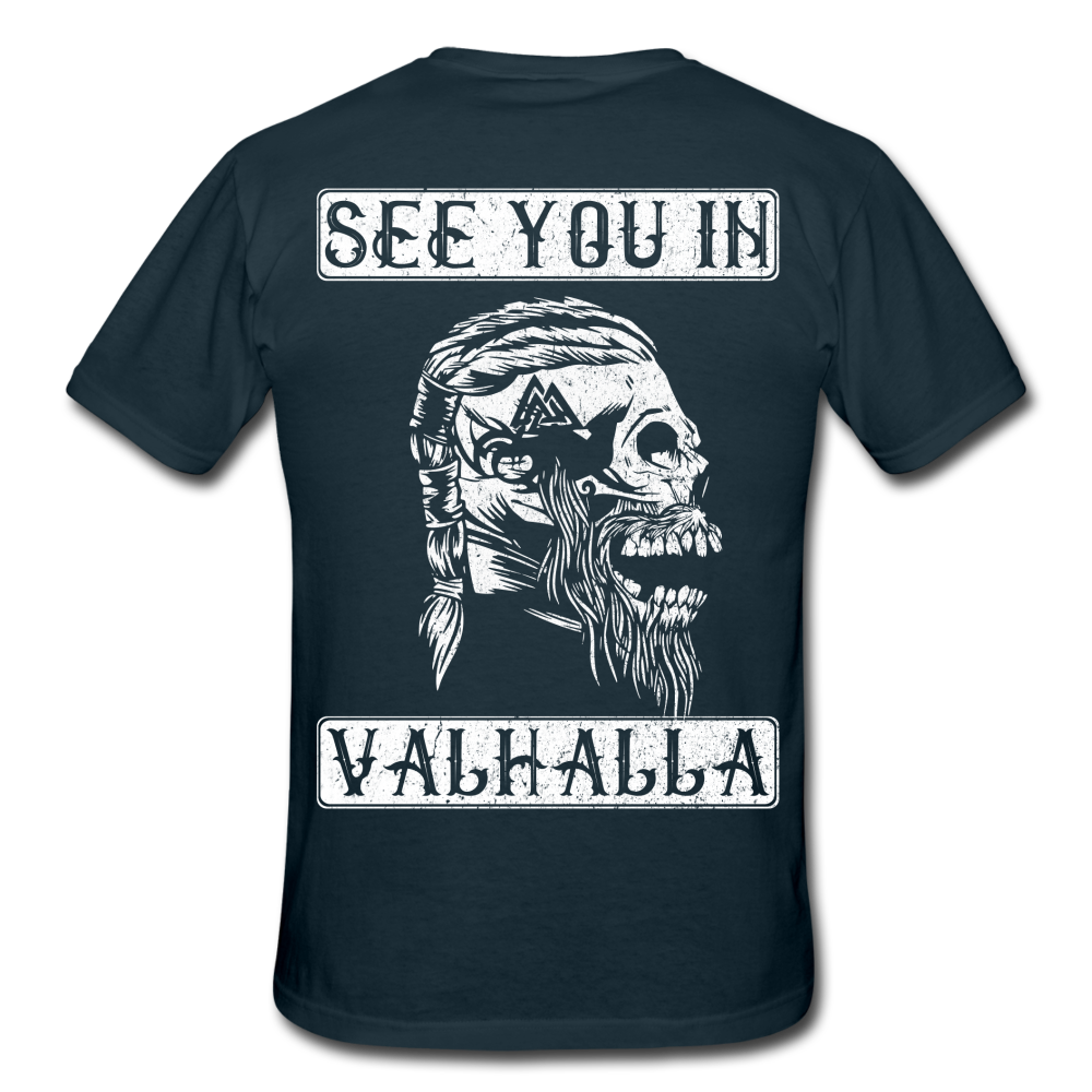 Wikinger Viking Totenkopf See You in Valhalla T-Shirt - Navy
