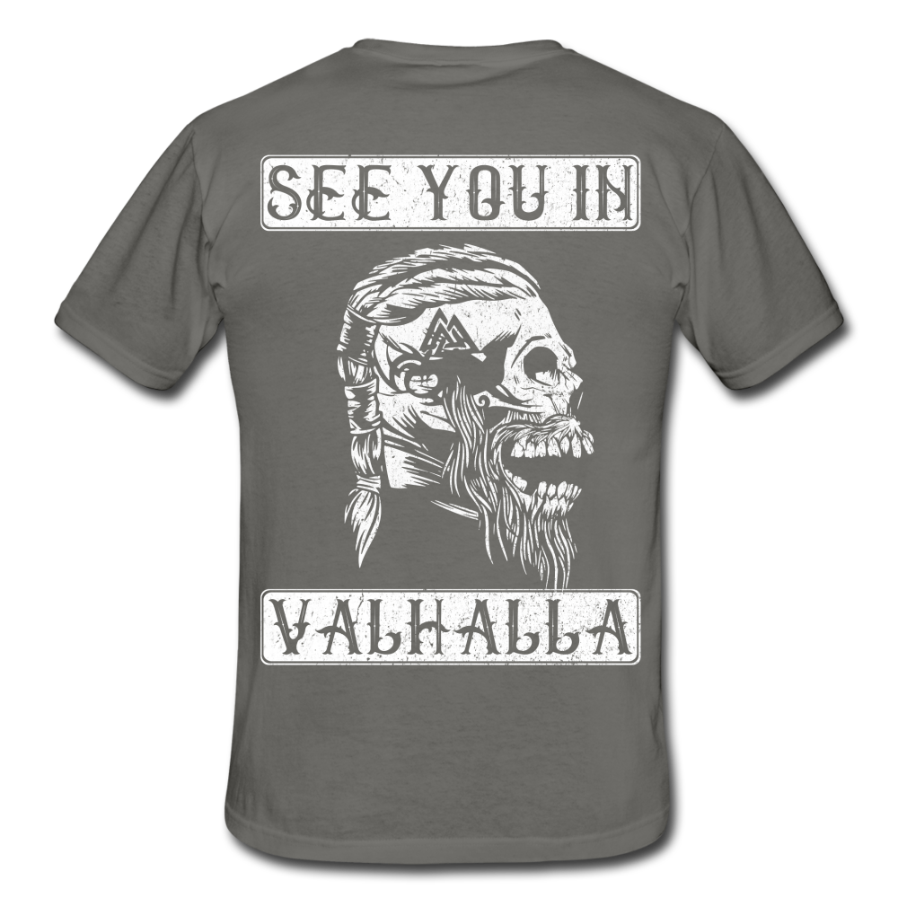 Wikinger Viking Totenkopf See You in Valhalla T-Shirt - Graphit