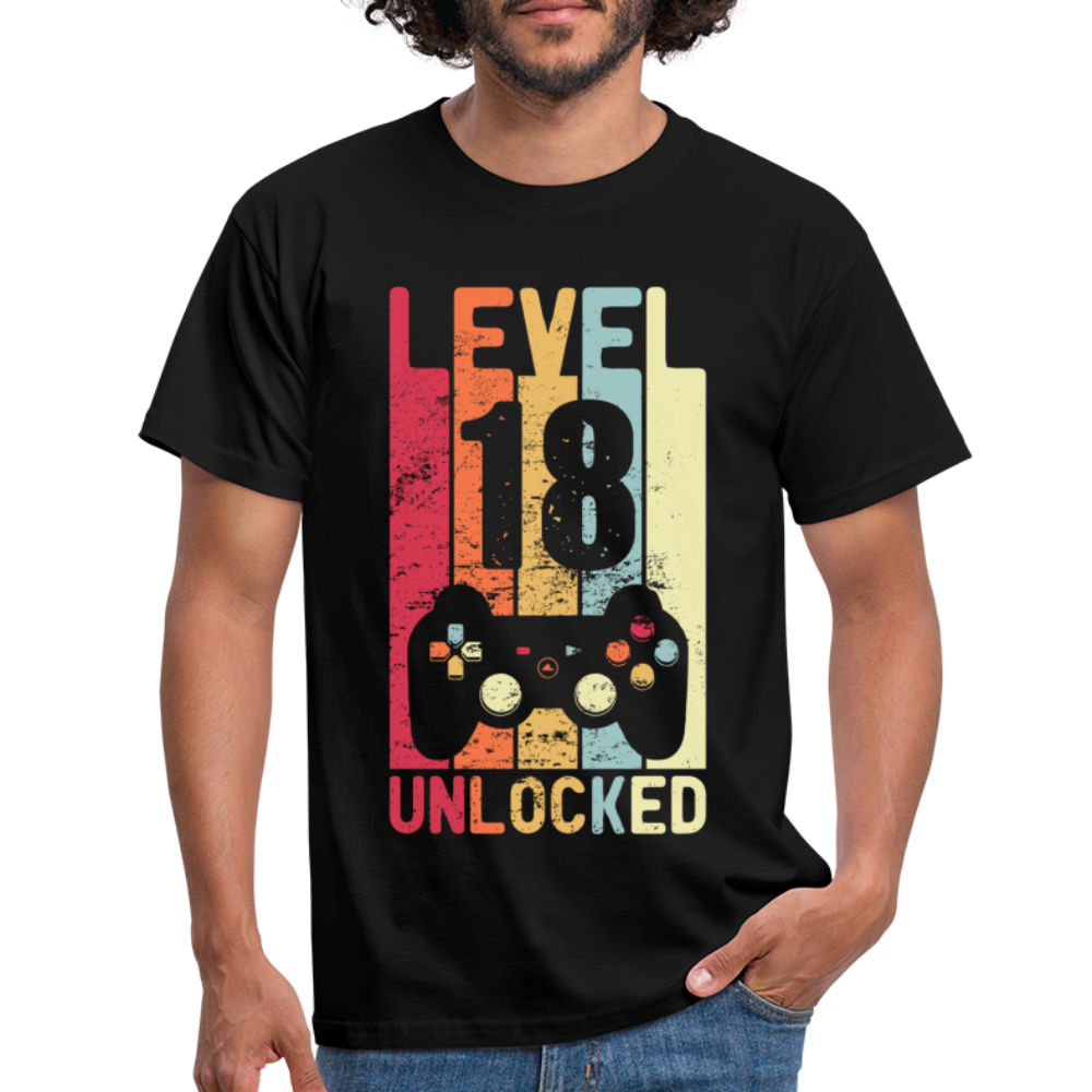 Gamer 18. Geburtstag Zocken Level 18 Unlocked Geschenk T-Shirt - black