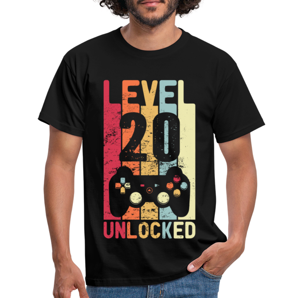 Gamer 20. Geburtstag Zocken Level 20 Unlocked Geschenk T-Shirt - black