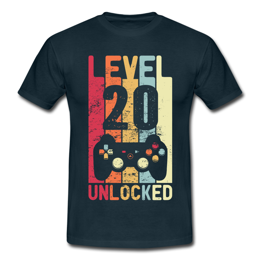 Gamer 20. Geburtstag Zocken Level 20 Unlocked Geschenk T-Shirt - navy