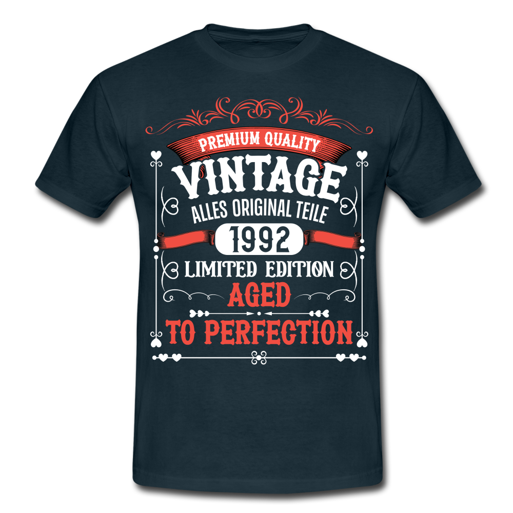 30. Geburtstag 1992 Vintage Style Original Teile Männer Geschenk T-Shirt - navy