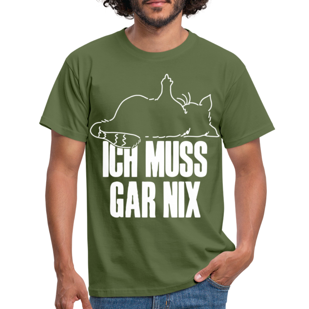 Faule Katze Stinkefinger Ich Muss Gar Nix Lustiges Witziges Männer T-Shirt - military green