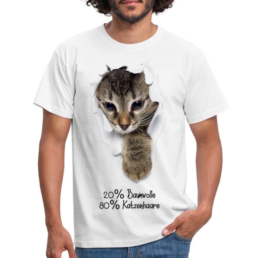 Süße Katze 20% Baumwolle 80% Katzenhaare Lustiges Geschenk T-Shirt - white