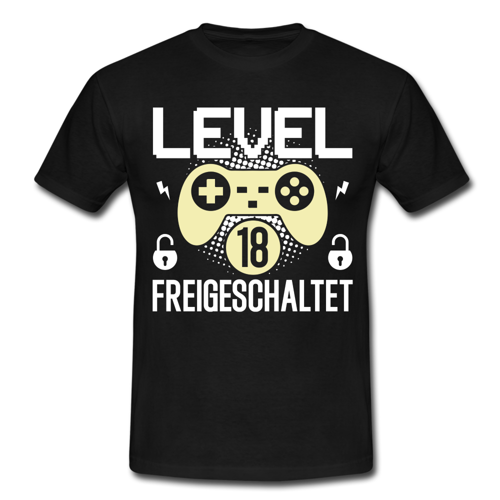 Gamer 18. Geburtstag Gaming Shirt Level 18 Freigeschaltet Geschenk T-Shirt - black
