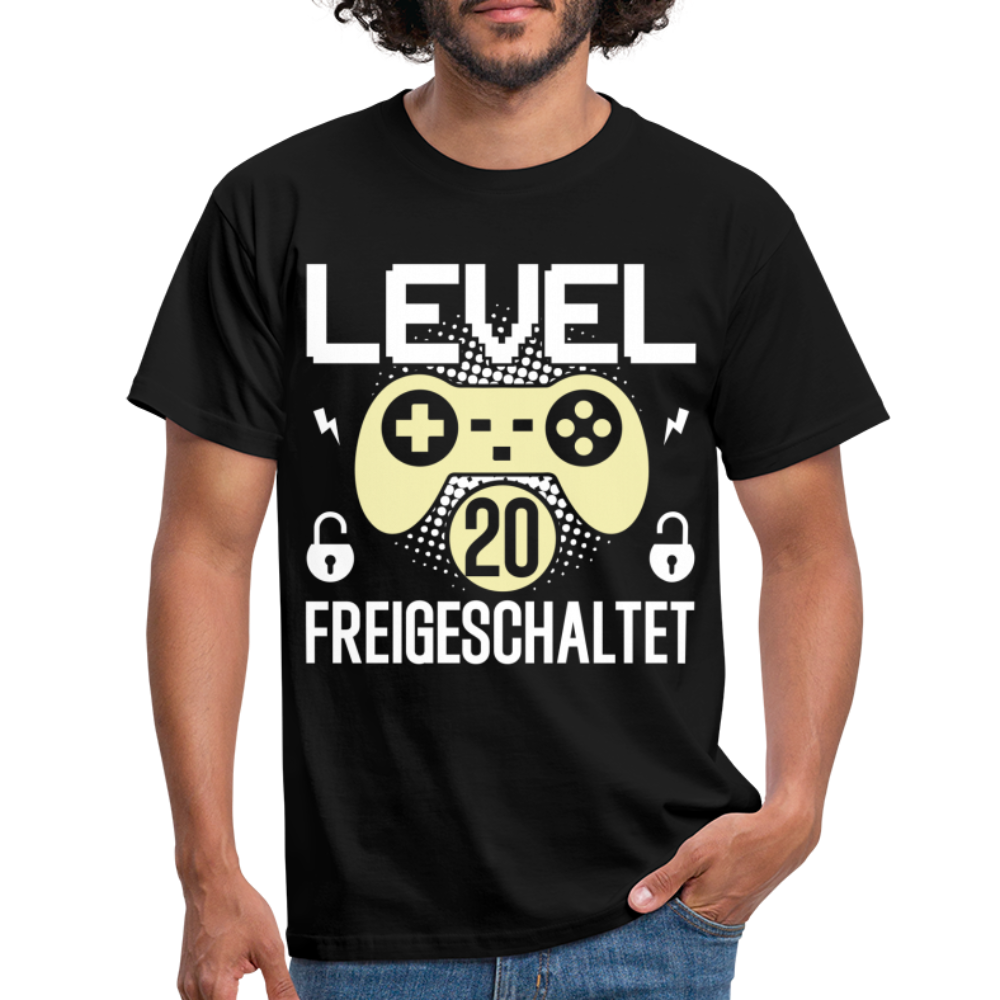 Gamer 20. Geburtstag Gaming Shirt Level 20 Freigeschaltet Geschenk T-Shirt - black