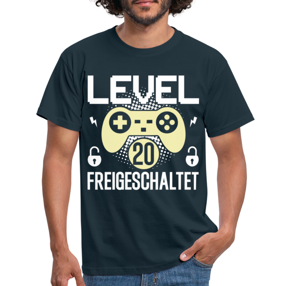 Gamer 20. Geburtstag Gaming Shirt Level 20 Freigeschaltet Geschenk T-Shirt - navy