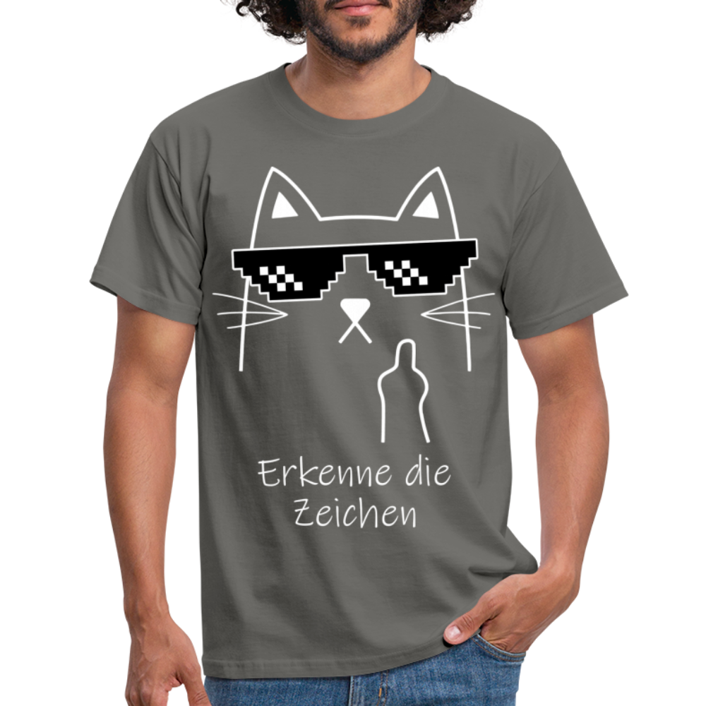 Katze Meme Shirt Stinkefinger - Erkenne die Zeichen Lustiges T-Shirt - graphite grey
