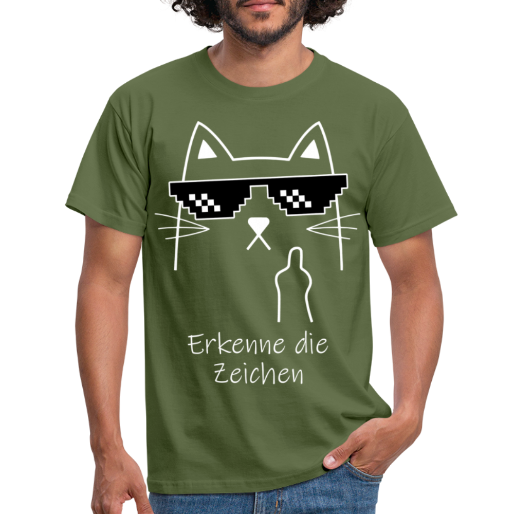 Katze Meme Shirt Stinkefinger - Erkenne die Zeichen Lustiges T-Shirt - military green