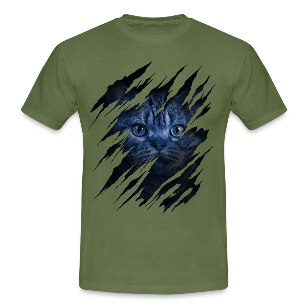 Lustige Katze zerrissenes Shirt Geschenk Katzen Liebhaber T-Shirt - military green